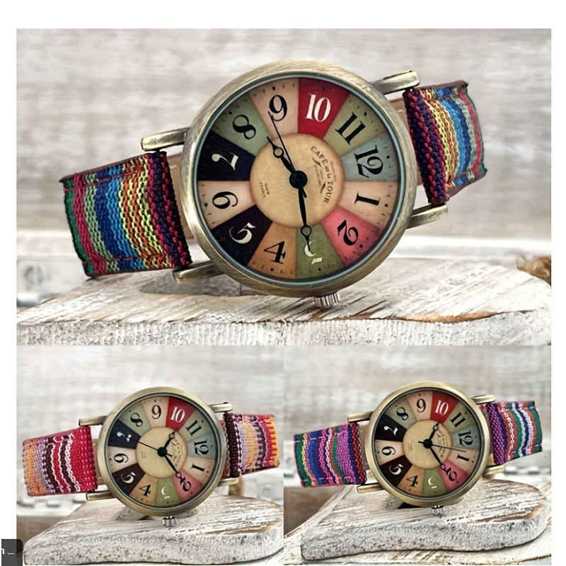 

Fashion Flower Dial Wood Grain Ladies Watch, Vintage Digital Turntable Men And Women Quartz Watch, Ideal Choice For Gifts