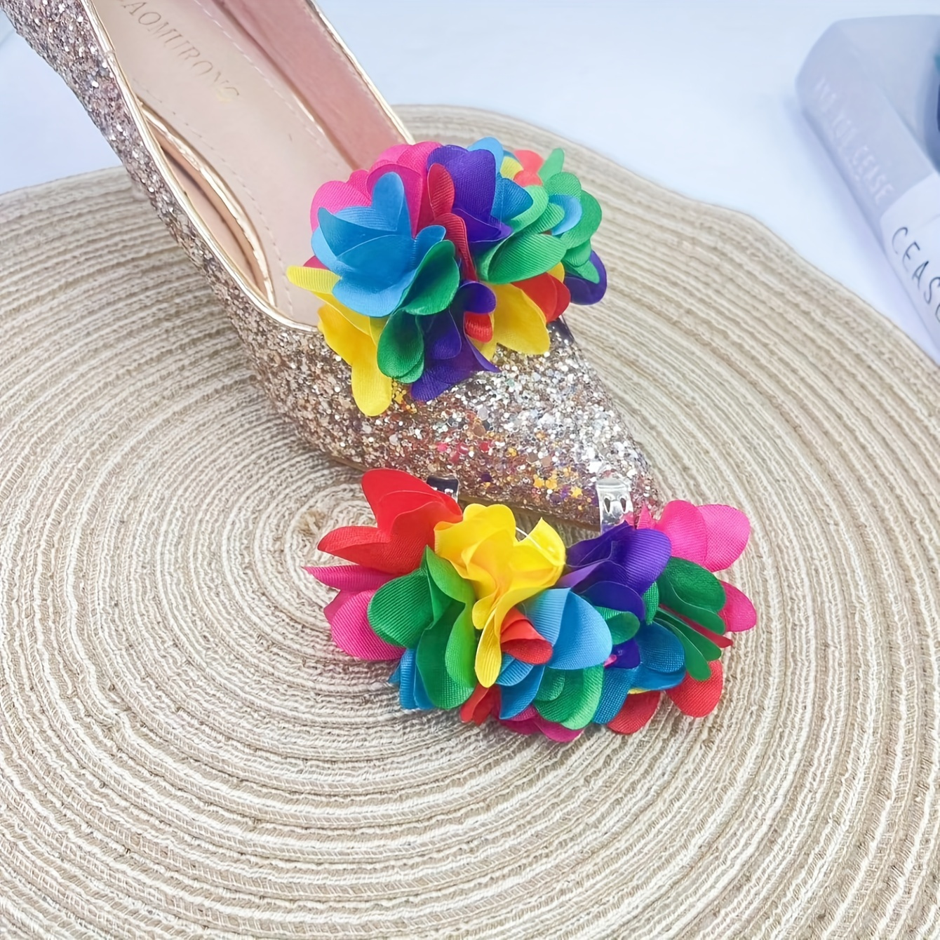 

1pair Colorful Fashionable Fabric Shoes, Accessories, Versatile Shoe Flowers, Suitable For All Types Of Women's High Heels