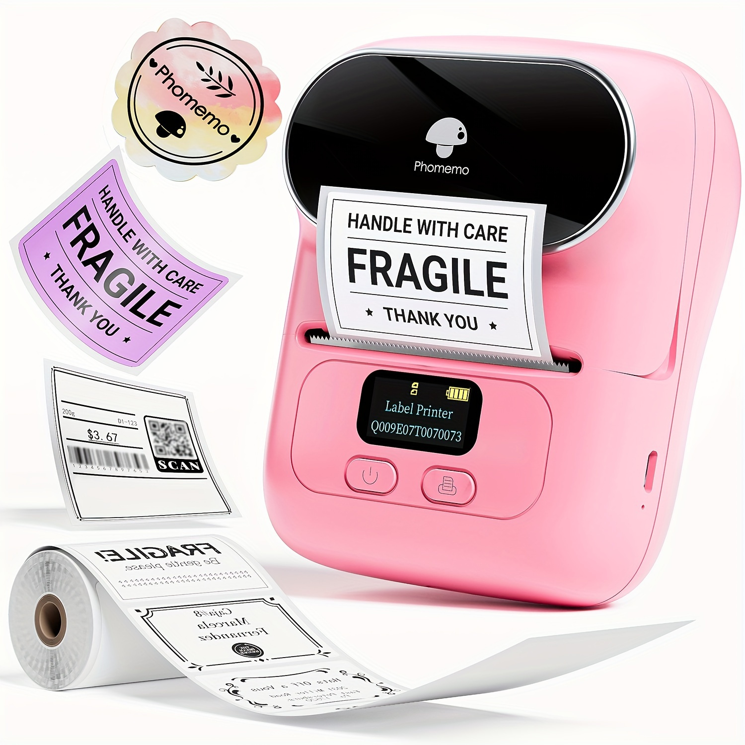 Phomemo Impresora térmica de etiquetas de envío (rosa) con etiquetas  adhesivas térmicas circulares rosas de 2 pulgadas, etiquetas térmicas  redondas