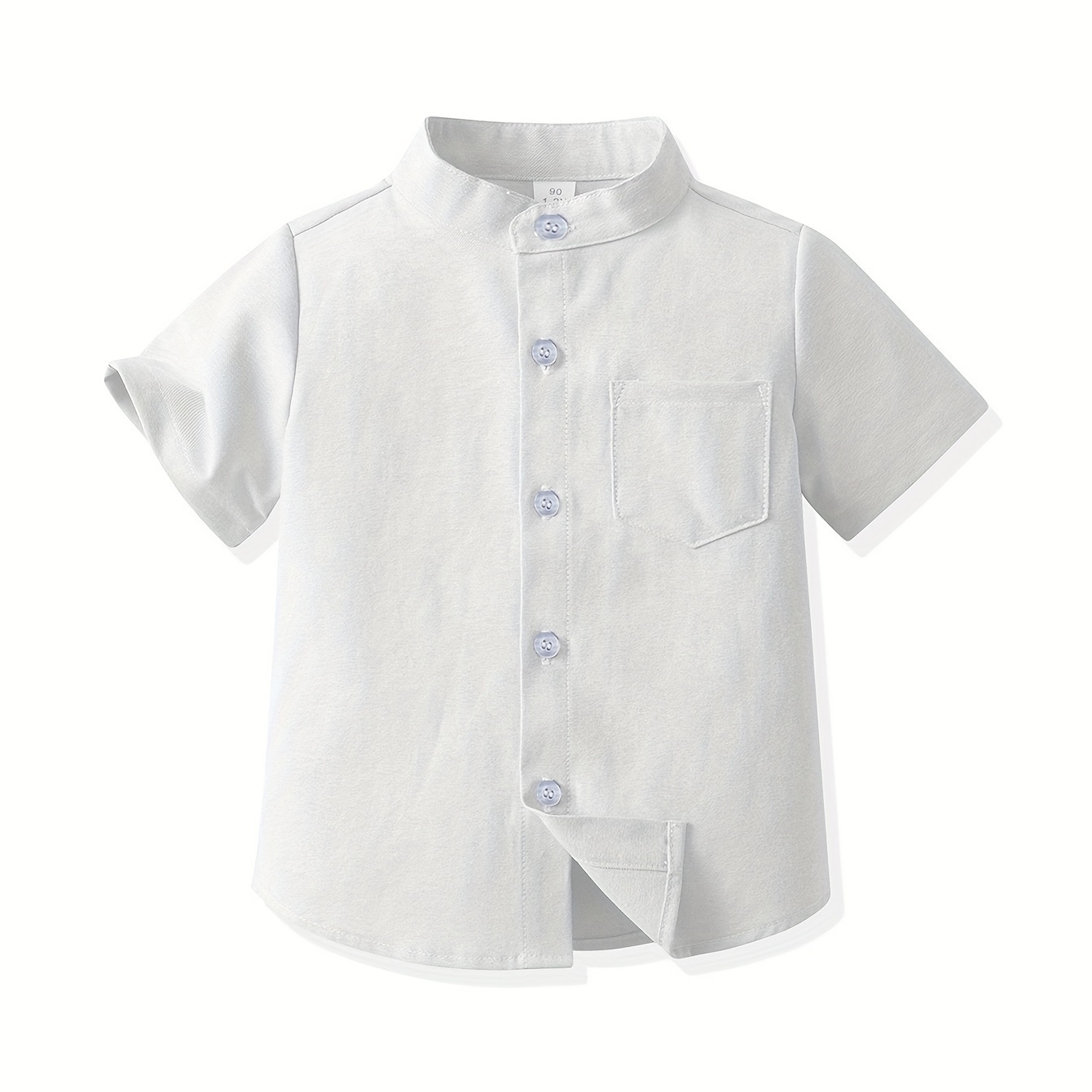 

Boy's Solid Color Band Collar Shirt For Summer, Casual Trendy Short Sleeve Shirt For Party/festival