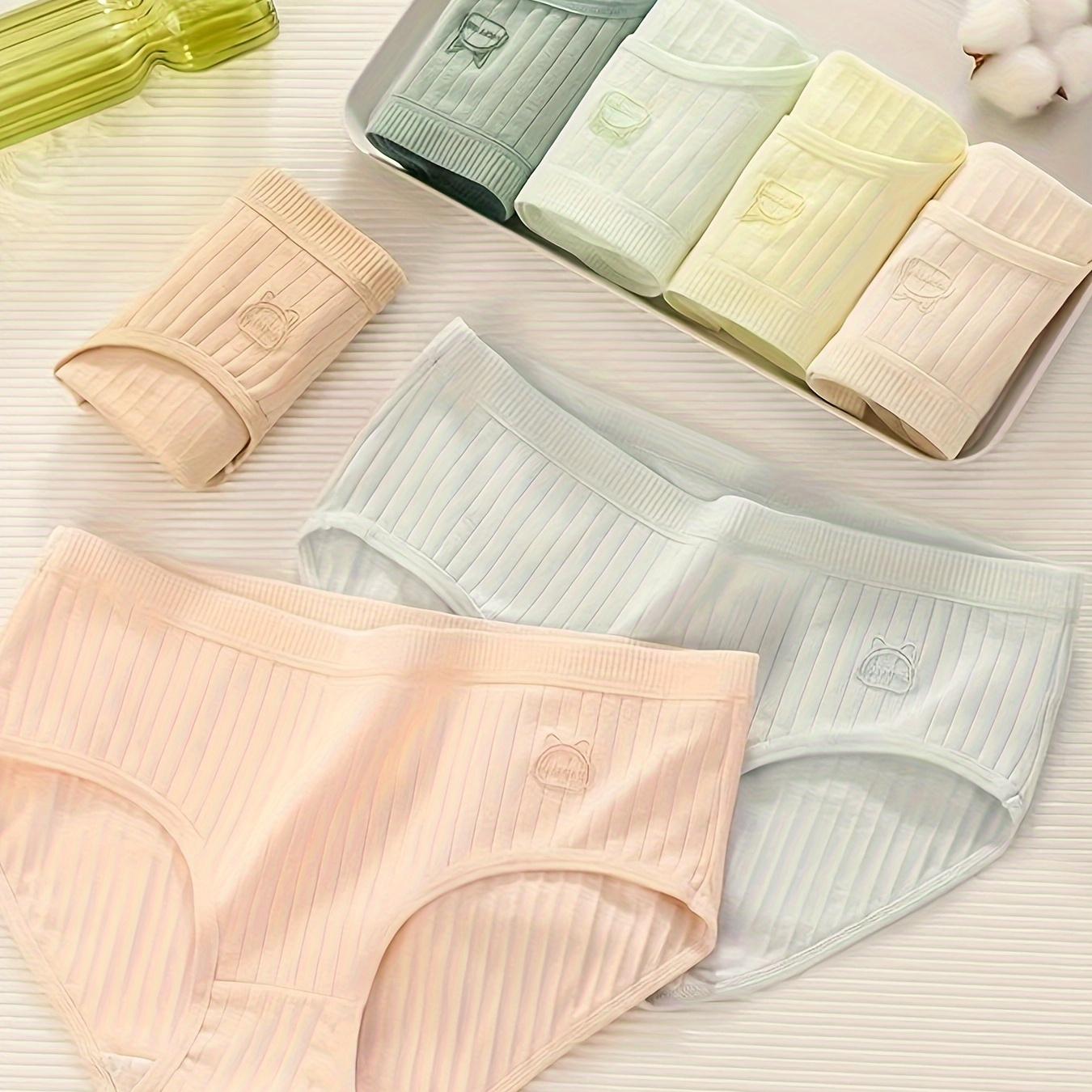 

7pcs Solid Ribbed Seamless Briefs, Simple Comfy Breathable Stretchy Intimates Panties, Women's Lingerie & Underwear