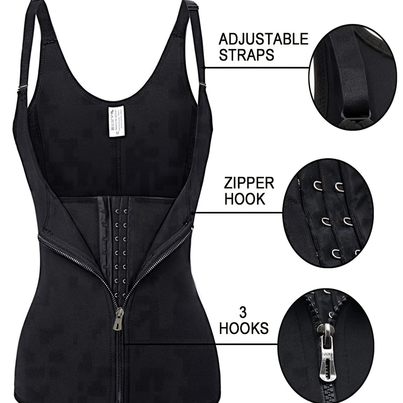 Nebility Women Waist Trainer Corset Zipper Vest Body Shaper Cincher Tank Top  with Adjustable Straps (XL, Black)