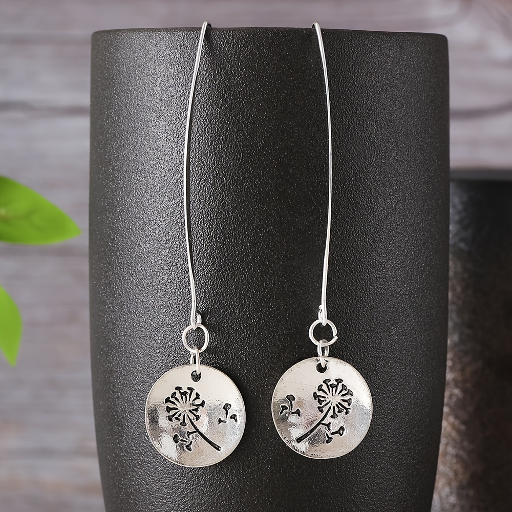 

1pair Vintage Simple Geometric Round Plant Dandelion Pendant Earrings, Holiday Party Gift