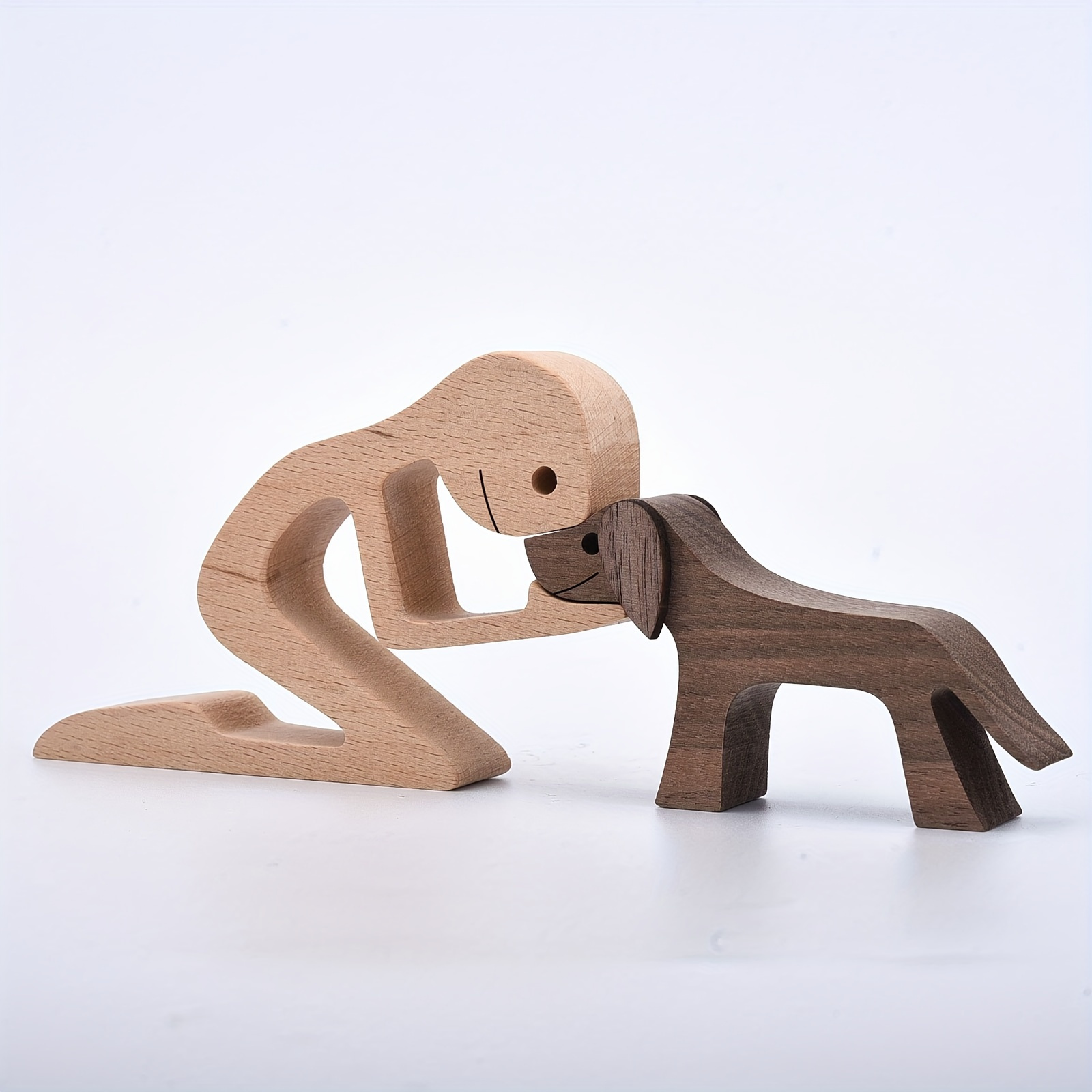 

1pc, Handmade Wooden Statue Of Man And Dog - Show Your Love For Your Pet With Natural Solid Wood Cute Puppy - Perfect Home Decor And Gift For Animal Lovers