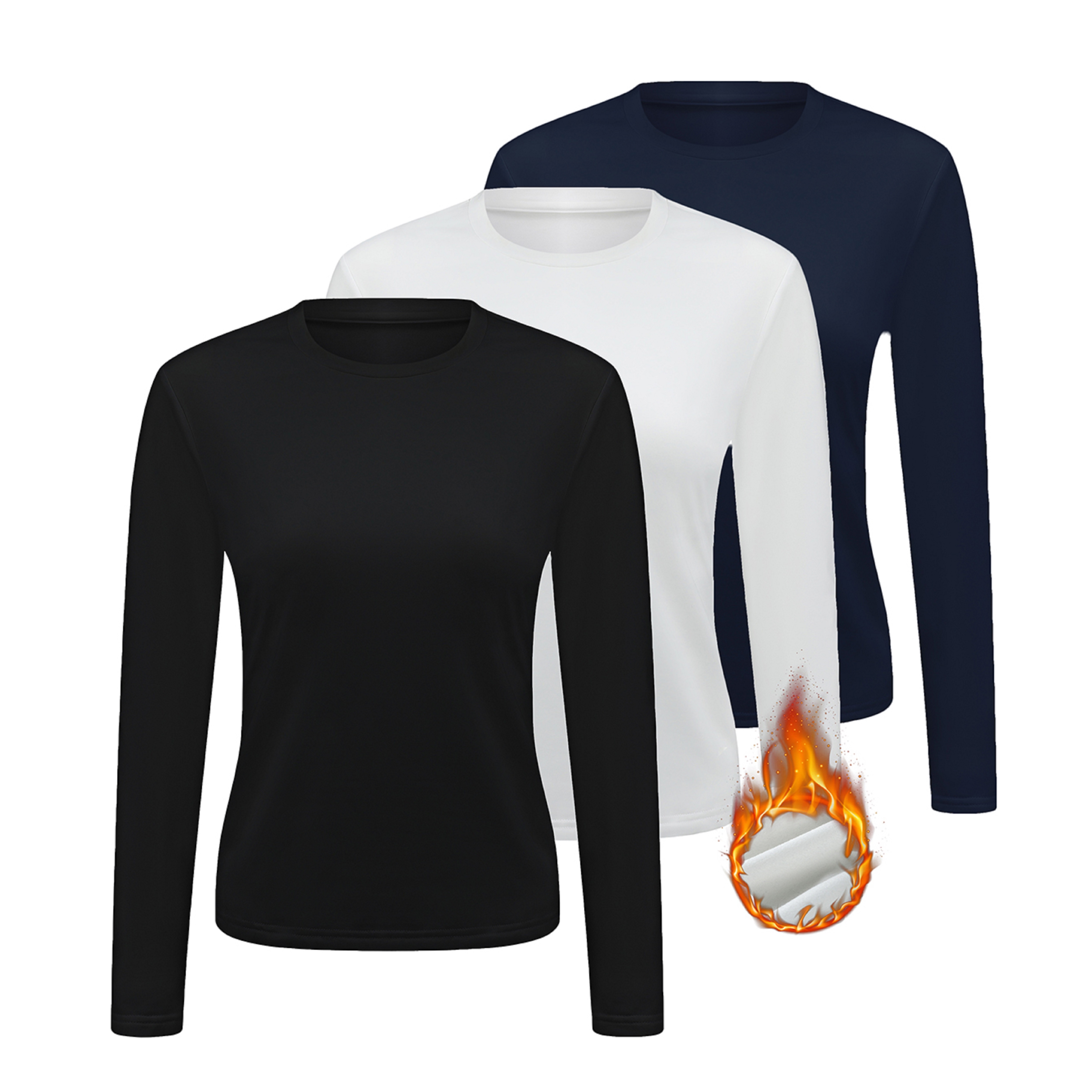 3pcs Women's Thermal Tops, Long Sleeve Round Neck Thermal Base Layer Warm Comfortable Top, Women's Clothing