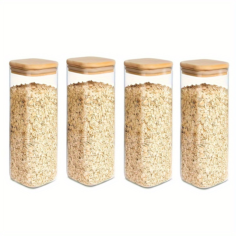 

2/3/4pcs Glass Food Storage Jars With Bamboo Lids, Clear Square Airtight Kitchen Storage Container Sets, Stackable Glass Pantry Food Canisters For Kitchen Counter, Candy, Cookie, Rice, Cereal