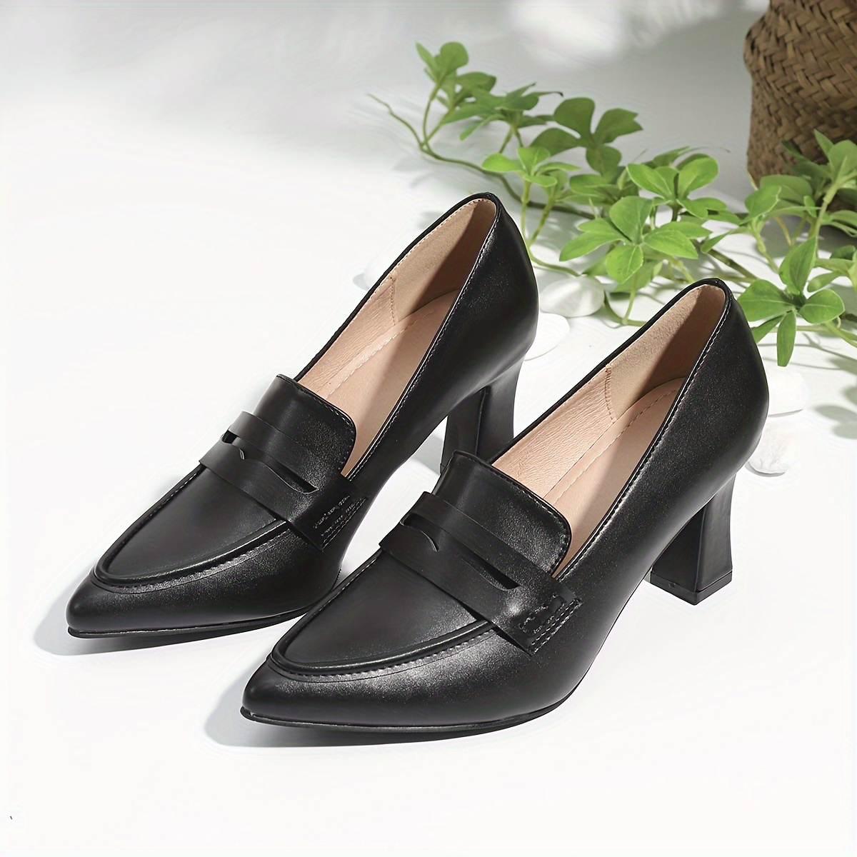 

Fashion Pointed Toe Pumps For Women - Lightweight Mary-jane Style Embellishment, Solid Heel Dress Shoes, European & Special, With Comfortable - High Heel Work & Casual Wear - Huizhou