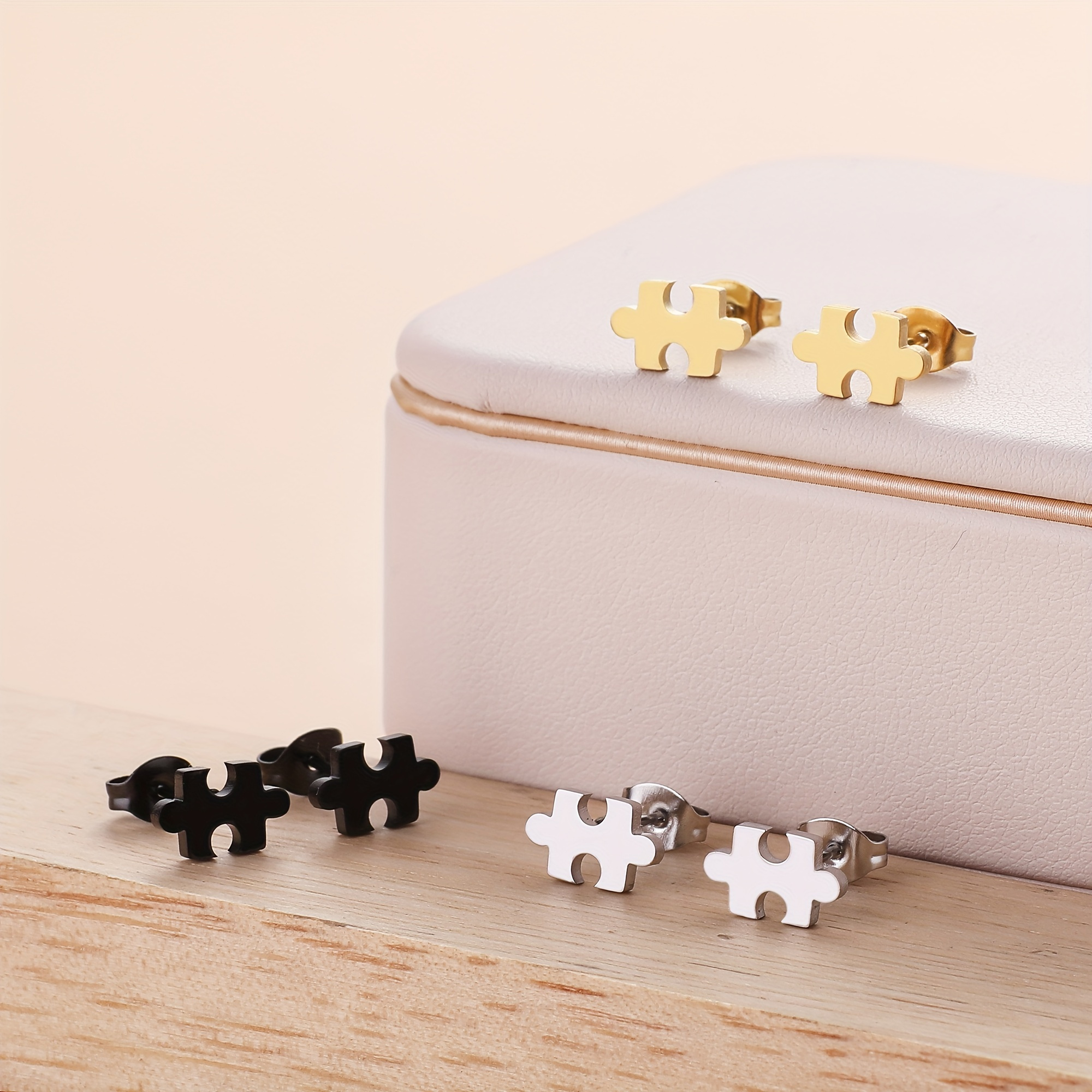 

Elegant Puzzle Piece Stud Earrings Set For Women, 18k Gold Plated Stainless Steel, Hypoallergenic, Versatile Daily Wear - 1 Pair (2 Pcs) / 3 Pairs (6 Pcs)