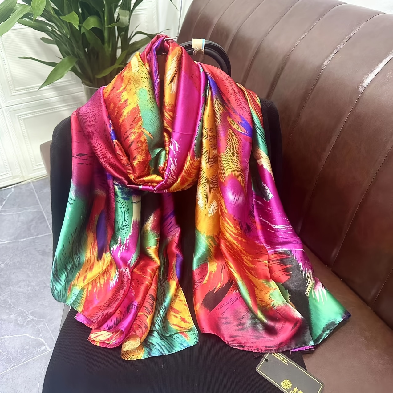 

2 Styles Women's Satin Long Scarf, Bohemian Thin Smooth Shawl, Elegant Windproof Wrap For Beach, Summer Sun Protection Windproof Travel Scarf