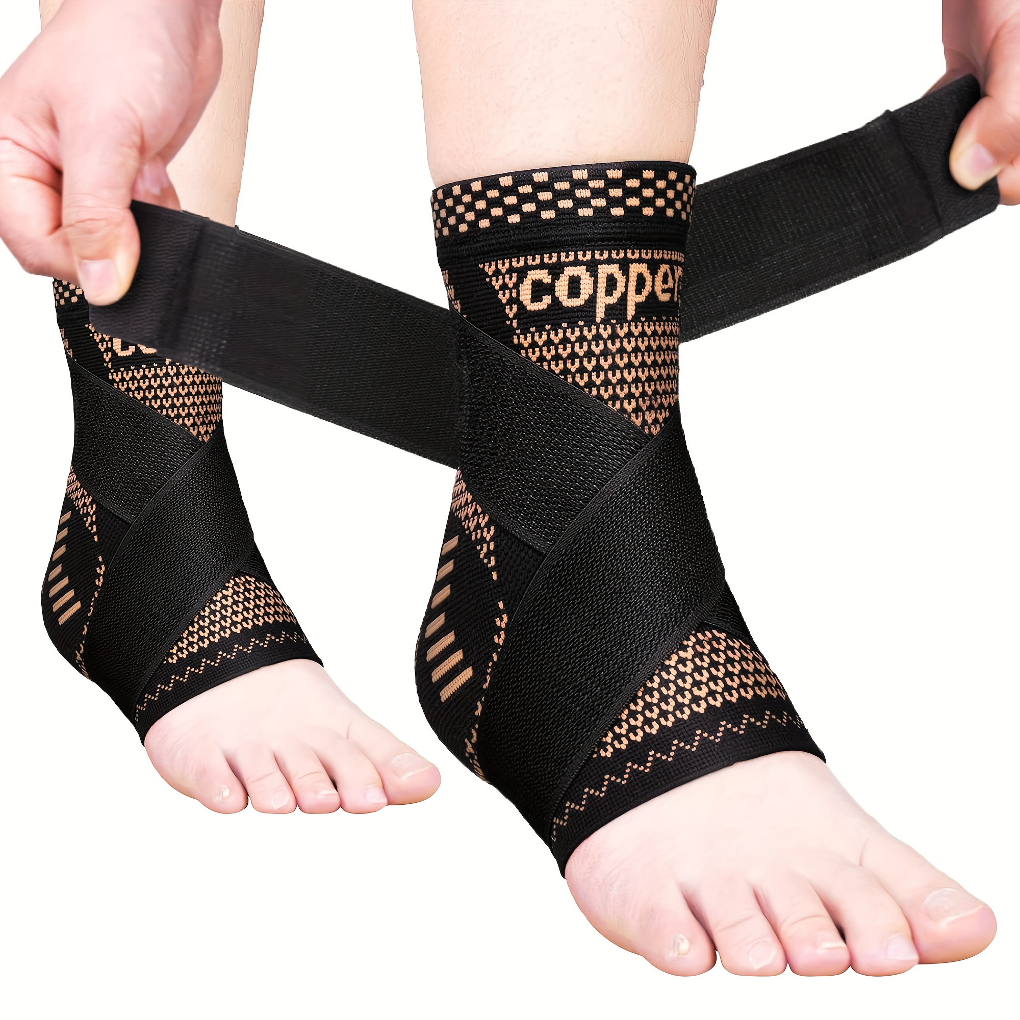 

Copper Infused Adjustable Ankle Support Braces With Detachable Strap - Compression Wrap For Men And Women, Tendon Support, Anti-sprain, Multi-sport Use, Hand Wash, Hook-and-loop Closure - Pair