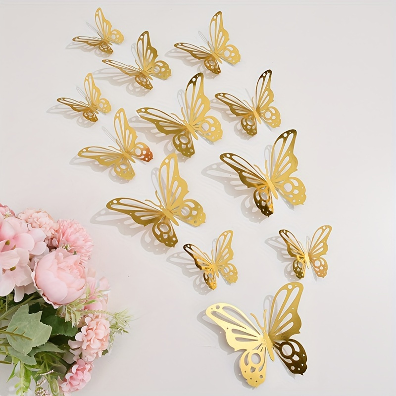 

6/12pcs, 3d - Holiday Decoration Stickers, Hollow Butterfly Wall Stickers