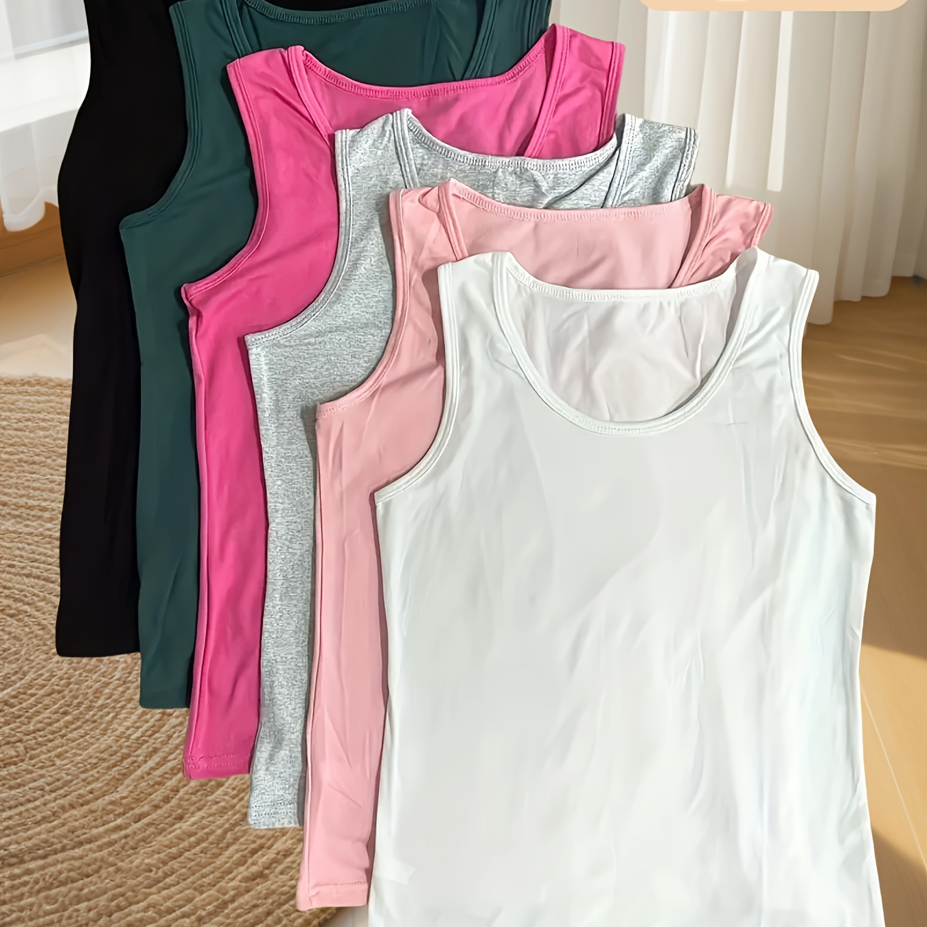 

6-pack Women's Sleeveless Tank Tops, Casual Solid Color, Nylon Knit, Base Layer, Ladies' Vest, Innerwear, Pajamas, , Adult Size