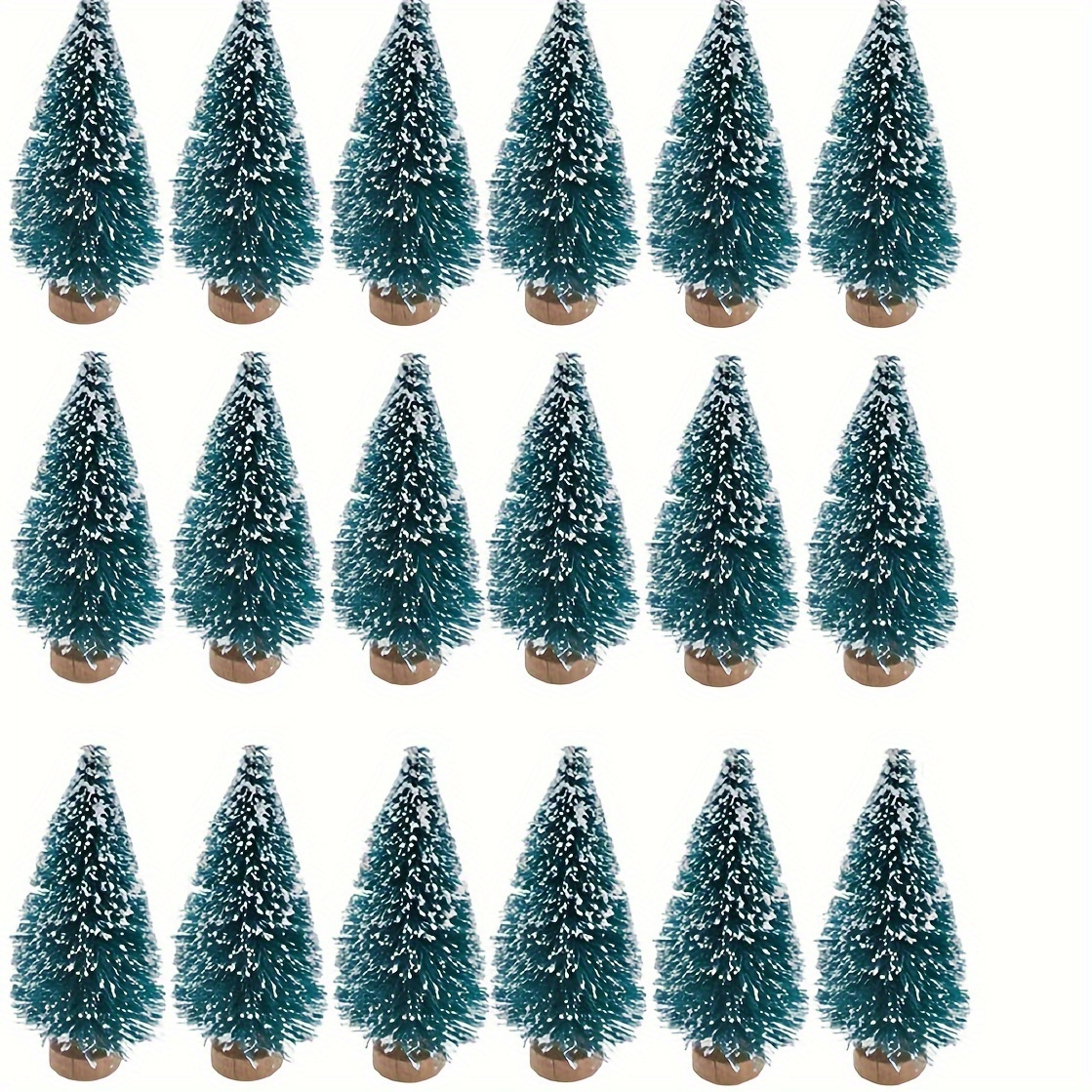 

24 Mini Bottle Brush Christmas Trees With Wood Base: Artificial Plastic For Crafts, Winter Snow Ornaments For Christmas Table Party