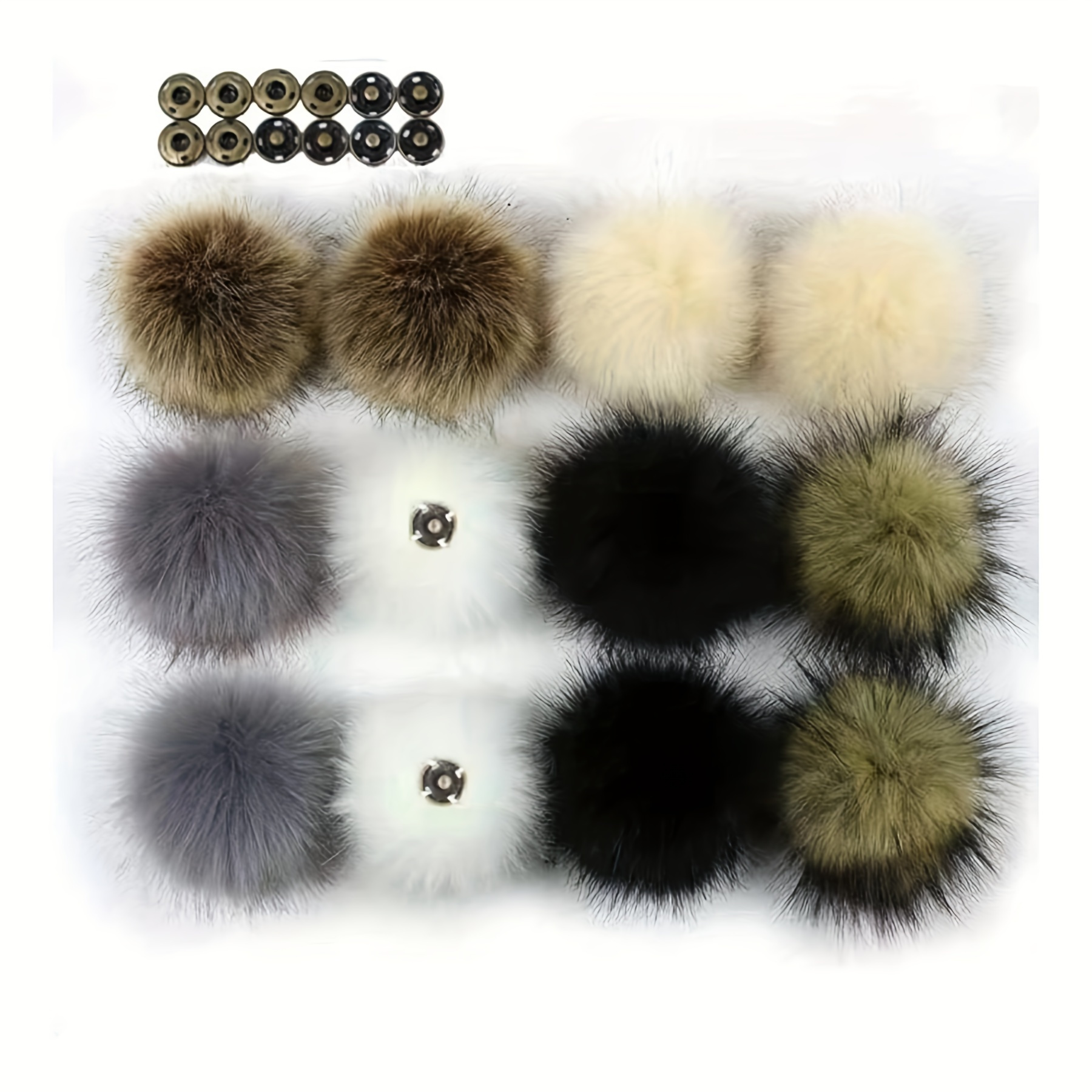 

12-pack Diy Fur Pom Poms With Snap Fasteners, Assorted Colors Fluffy Ball Charms For Knitting Hats, Scarves, Bags, Shoes - Fabric Accessories