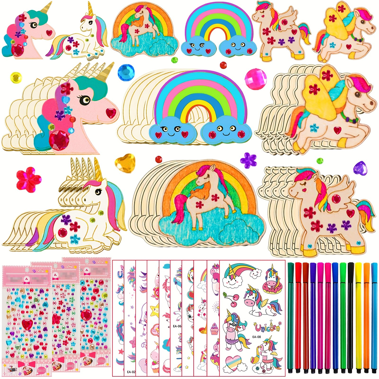 

398pcs Wooden Set, Children's Wooden , Children's Set, Children's , Including 30 , 354 Rhinestones, 12 Pencils, 2 Stickers, Suitable /boys Diy