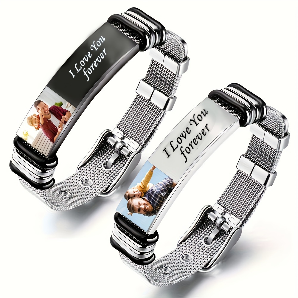 

Bracelet en acier inoxydable avec photo personnalisée, bracelet en de style bohème, bijou de poignet noir , "Je t'aime ", cadeau personnalisé pour les pour la Saint-Valentin