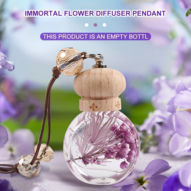 TEMU 1pc Car Hanging Glass Perfume Bottle, Eternal Flower Design, Modern Style, Empty 6cm Diffuser Pendant For Home And Vehicle Decor