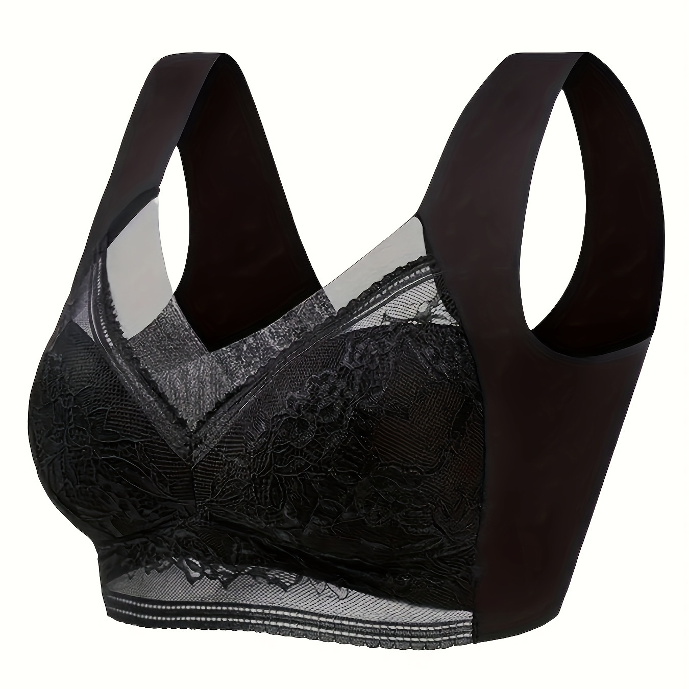 

Contrast Lace Wireless Bra, Comfy & Breathable Full Coverage Bra, Women's Lingerie & Underwear