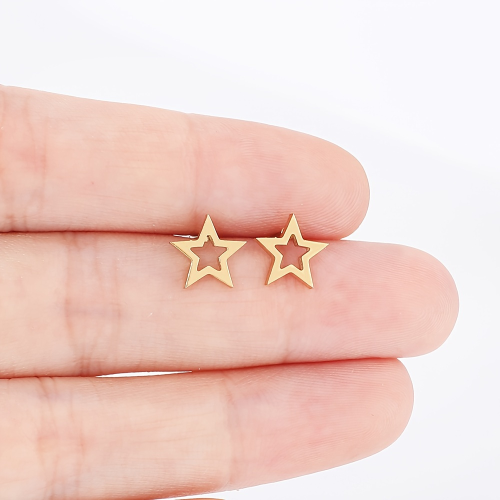 

3 Colors Mini Hollowed Pentagram Stud Earrings , Stainless Steel Plated Elegant Cute Style Stud Earrings, Cartilage Tragus Earring Jewelry