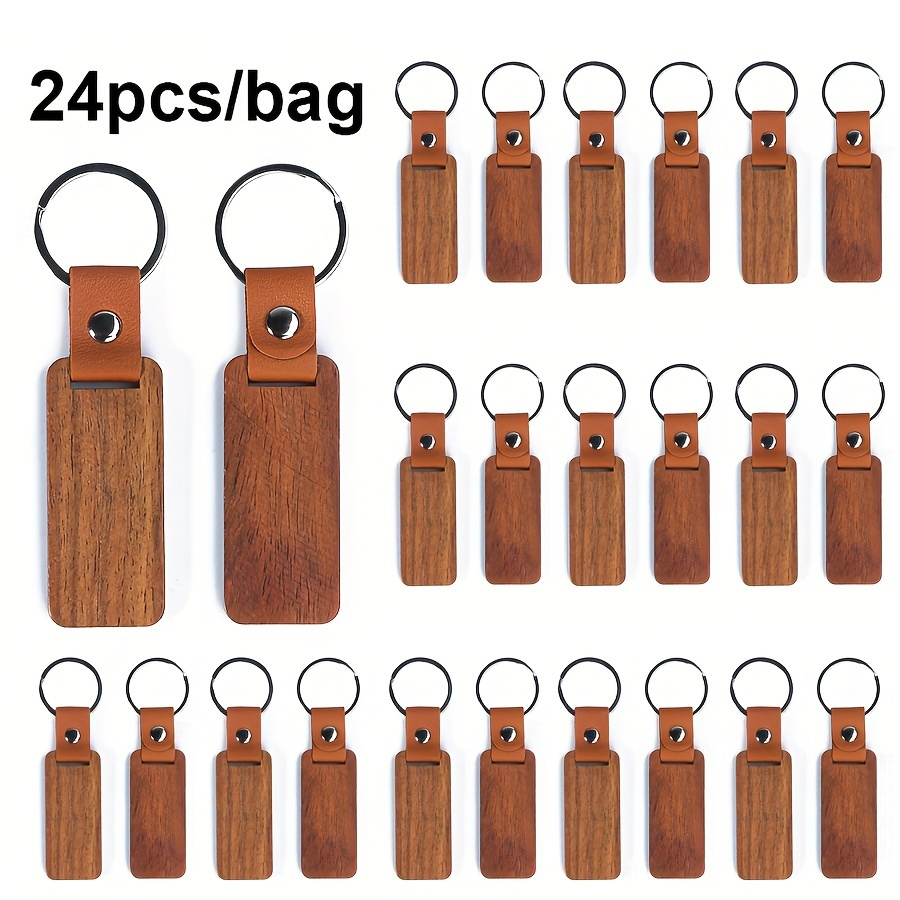 

12pcs/24pcs Wooden Keychain For Men, Rectangle Wood Keychains Tag For Men