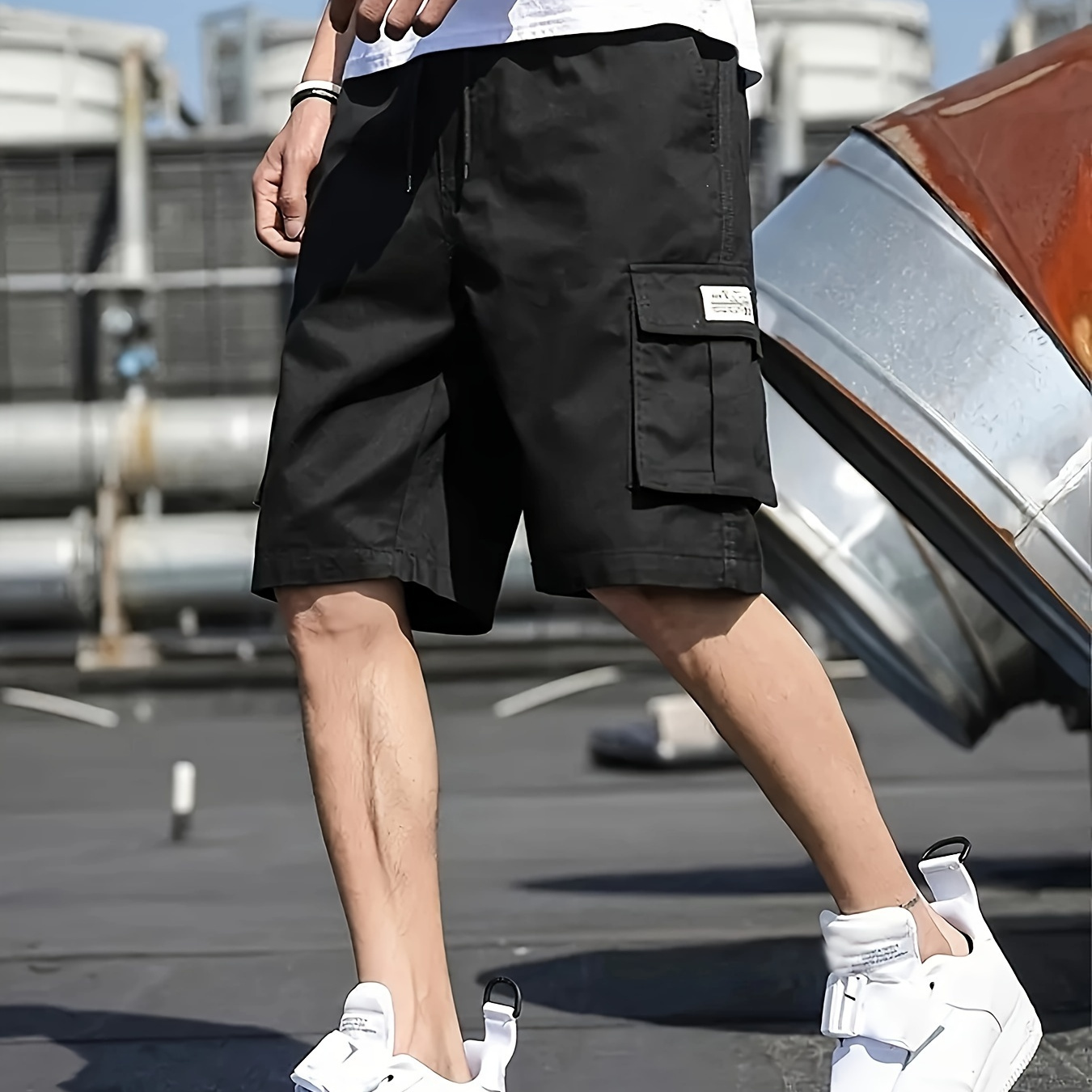 

Men's Cargo Shorts, Casual Waist Drawstring Cargo Shorts For Summer, Bermuda Shorts