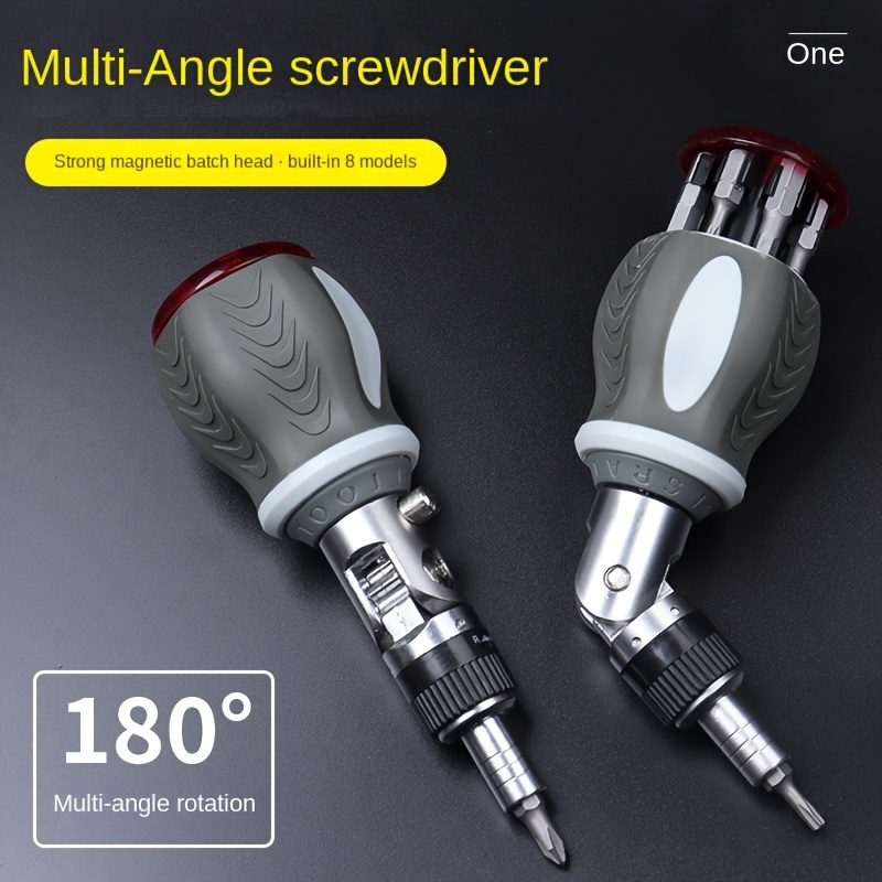 

1pc Multi-angle Ratchet Screwdriver Set With Magnetic Head - Steel, Round Bits For Industrial & Home Use