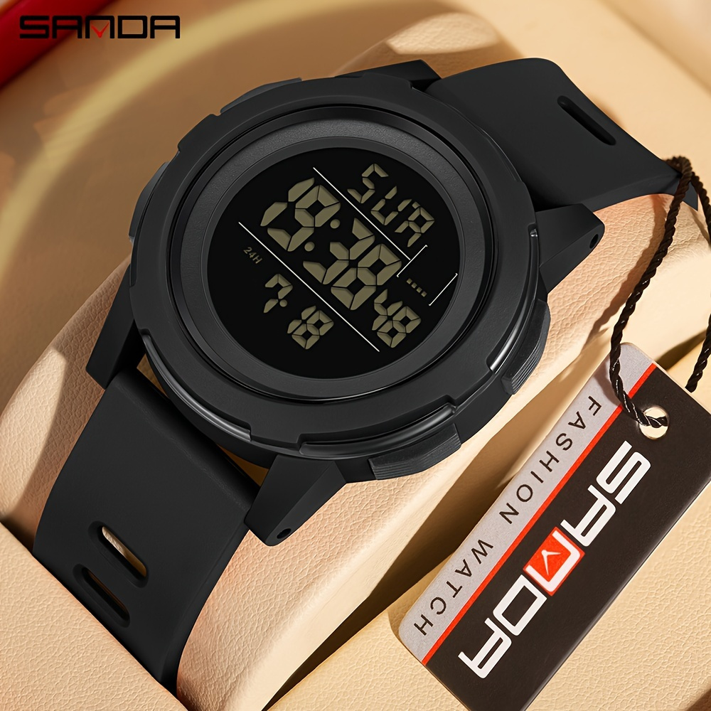 

Fashionable Men's Luminous, Alarm Clock, Electronic Black Wrist Watch, Multifunction Waterproof Outdoor Sports Watch