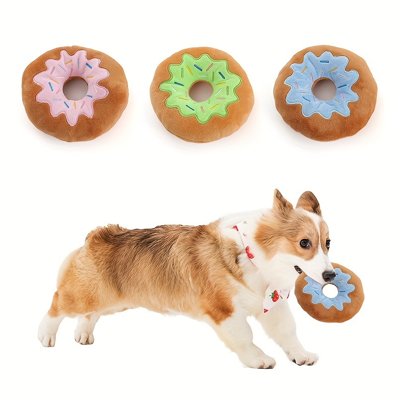 

Plush Donut-shaped Squeaky Dog Toy With Bb - Chew And Teeth Grinding Interactive Pet Toy, Icing Design For Medium Breeds, Pet Toy| Pet Accessory|soft Dog Toy, Puppy Toys