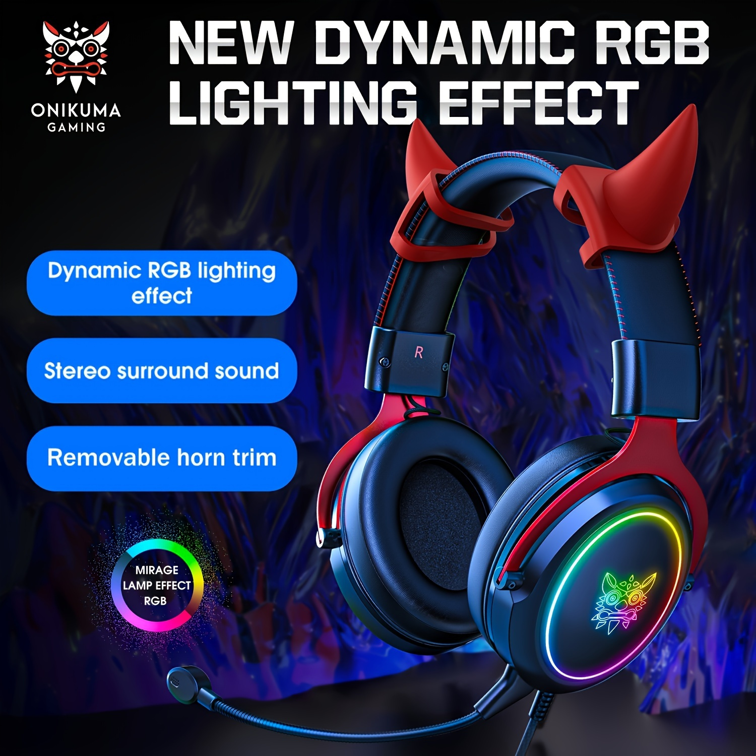 

Onikuma X10 Wired Headset With Detachable Horns And Hd Microphone Dynamic Rbg Light Detachable Cowhorn Decoration Comfortable Gaming Headphones For Pc Gamer