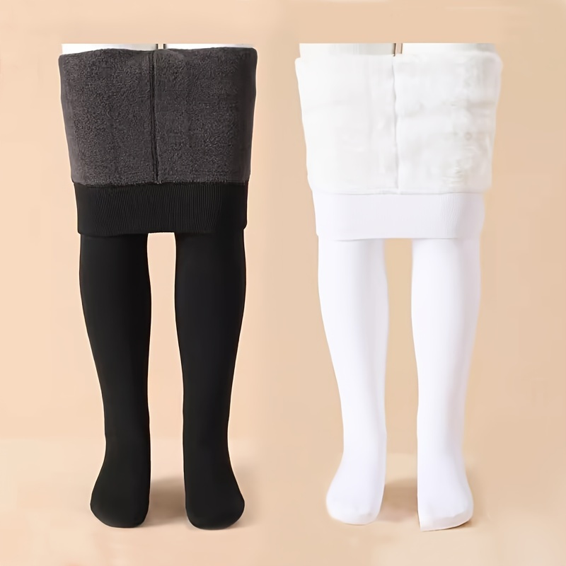 

1 Pair Of Girl's Pantyhose, Solid Comfy Breathable Thermal Leggings Plus Velvet Thickened Pantyhose, Winter & Autumn