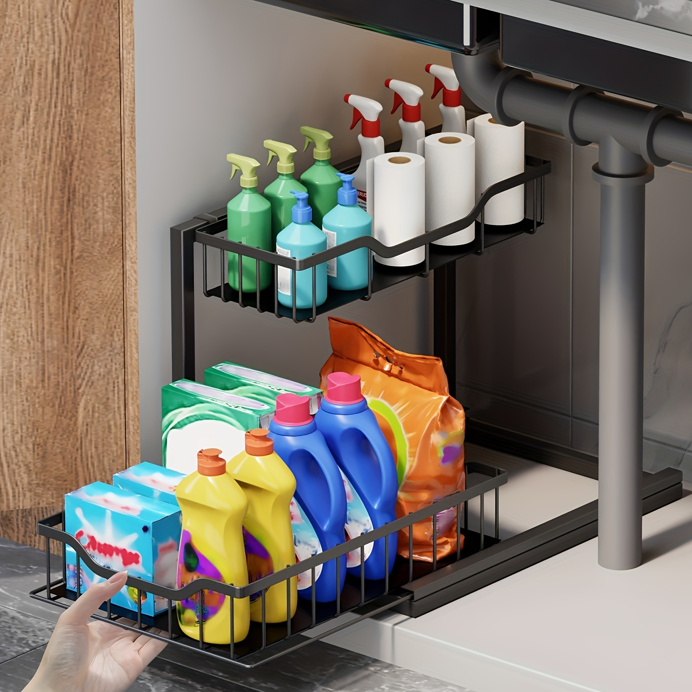 Under Sink Organizer And Storage, 2-tier Pull Out Organizer With Sliding  Drawer, Cabinet Organizer For Under Kitchen Sink, Bathroom, Office - Temu