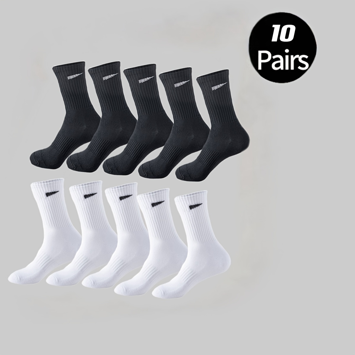 

10 Pairs Brush Print Socks, Simple & Breathable College Style Unisex Crew Socks, Women's Stockings & Hosiery