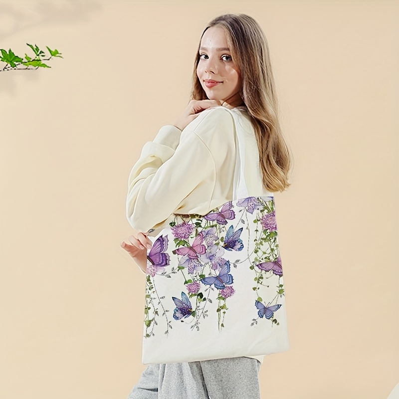 

Butterfly Pattern Printed Casual Tote Bag, Lightweight Large Shopping Bag, Fashion Shoulder Handbag For School Travel Shopping