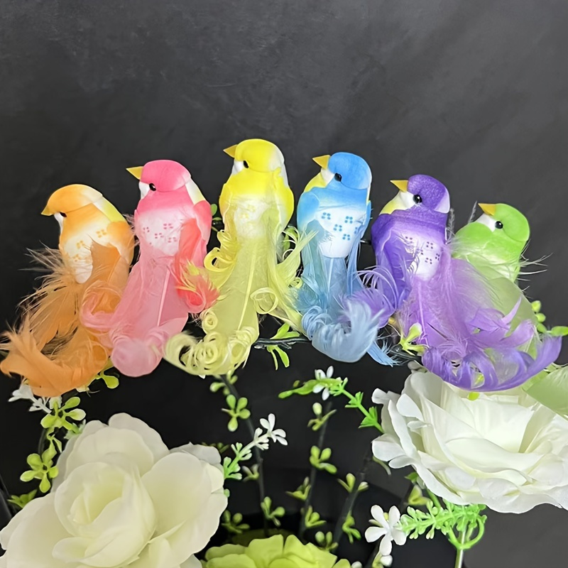 

6pcs Artificial Feather Birds With Long Tails, 3d Garden Decor, For Home, Festival, Room Decoration, Potted Plants, Bonsai, Nursery Decor