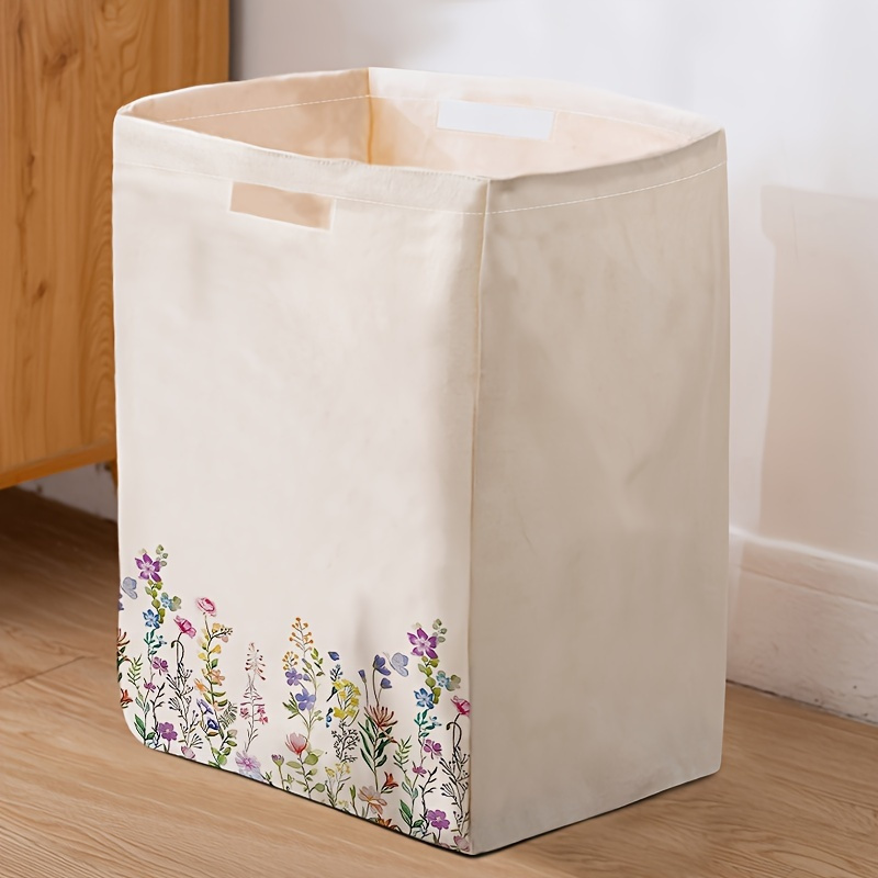 

Contemporary Floral Print Collapsible Storage Basket, Polyester Laundry Hamper, Multi-functional Folding Bin For Home Bathroom