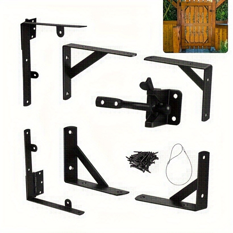 

Heavy-duty Metal Gate Corner Brackets With Lock - Anti-sag Door Frame Kit For Wooden Fence Gates, Enhances Stability & Security