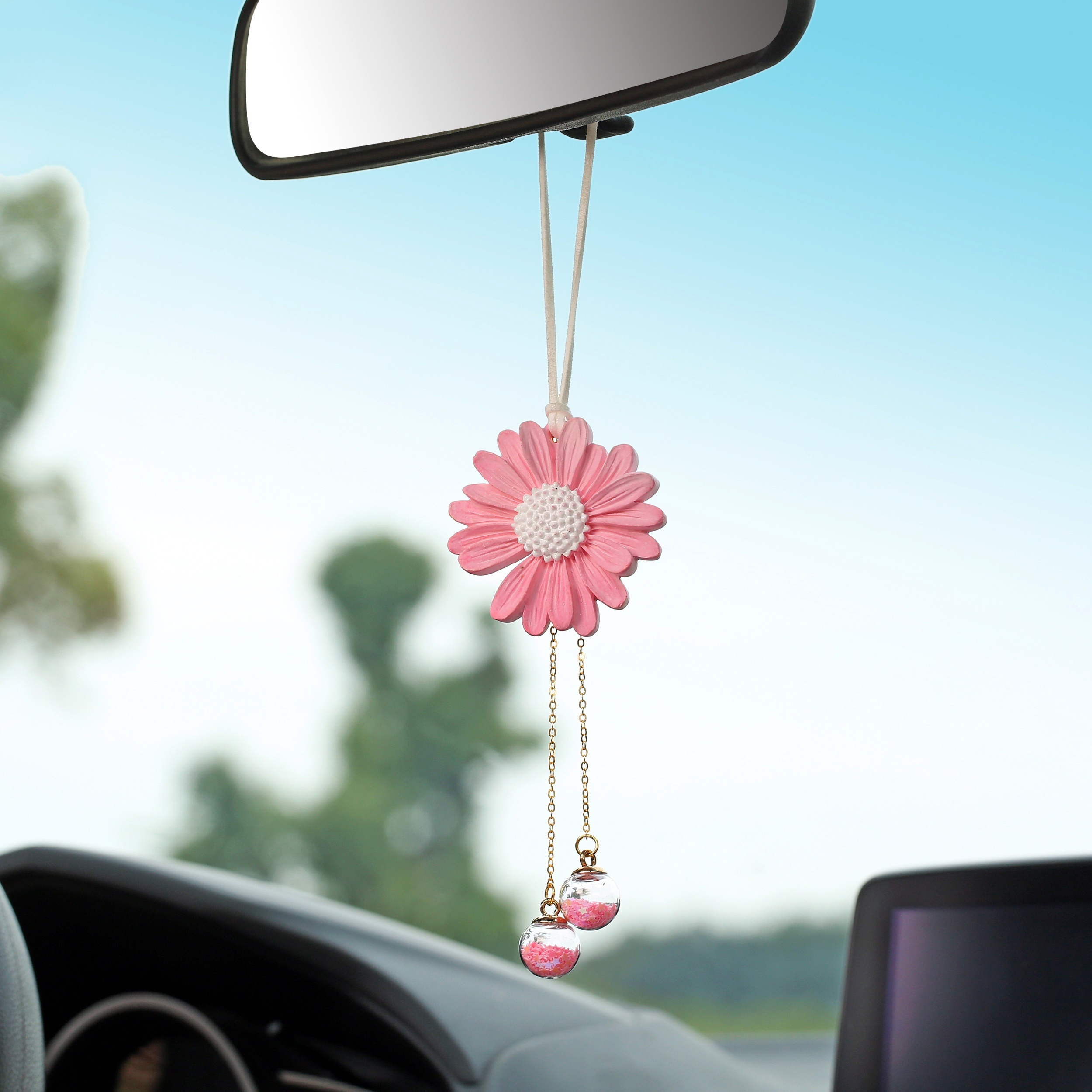 Niedliche Gänseblümchen Blume Auto Ornament Rückspiegel hängen Anhänger  Auto Interieur Gips Aroma therapie Dekor Zubehör Mädchen Geschenk