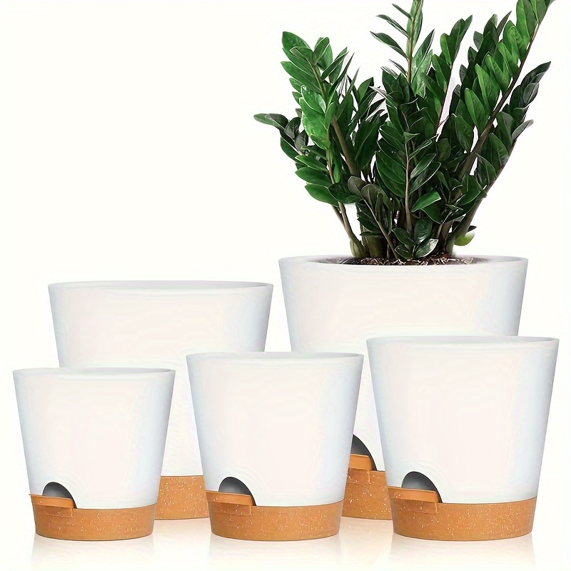 

5pcs Plant Pots 7/6.5/6/5.5/5 Inch Self Watering Planters With Drainage Hole, Plastic Flower Pots, Nursery Planting Pot For All House Plants, Succulents, Snake Plant, African Violet, Flowers