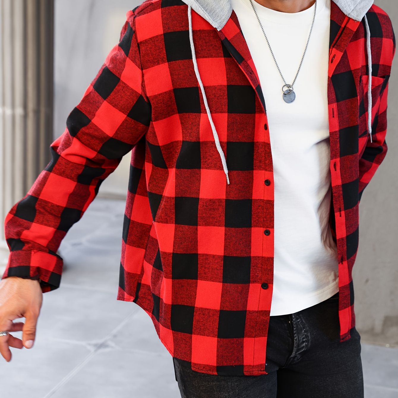 

Plus Size Men's Plaid Hooded Jacket For Spring Fall, Men's Clothing