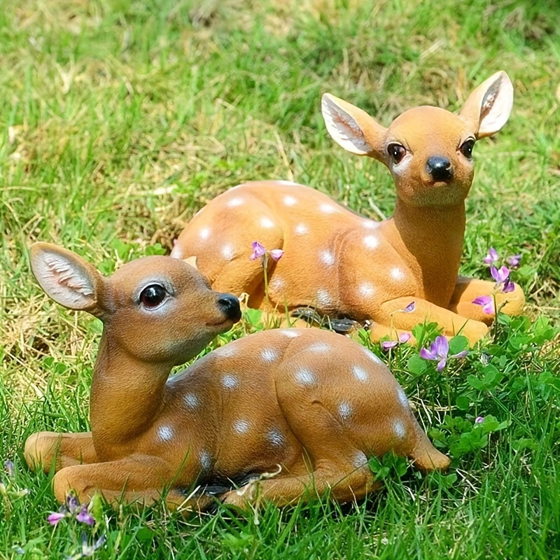 

1 Pair 3d Statue, Simulation Outdoor Garden Resin Crafts, Art Ornaments, Landscaping Diy Garden Sculptures, For Yard Lawn Balcony Home Decor, Cute Sika Deer Statue Decorations