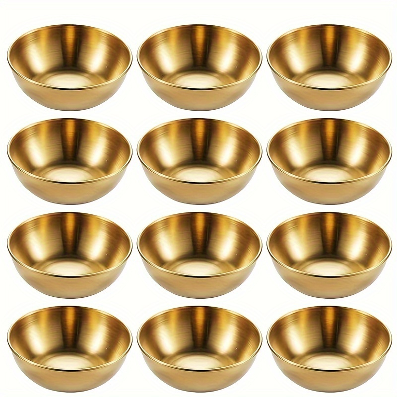 

12-pack Mini Stainless Steel Bowls - Round Seasoning Dipping Sauce Plates For Sushi, Cheese, Bbq, Tomato - For Christmas, Halloween, Thanksgiving, Valentine's, Mother's Day