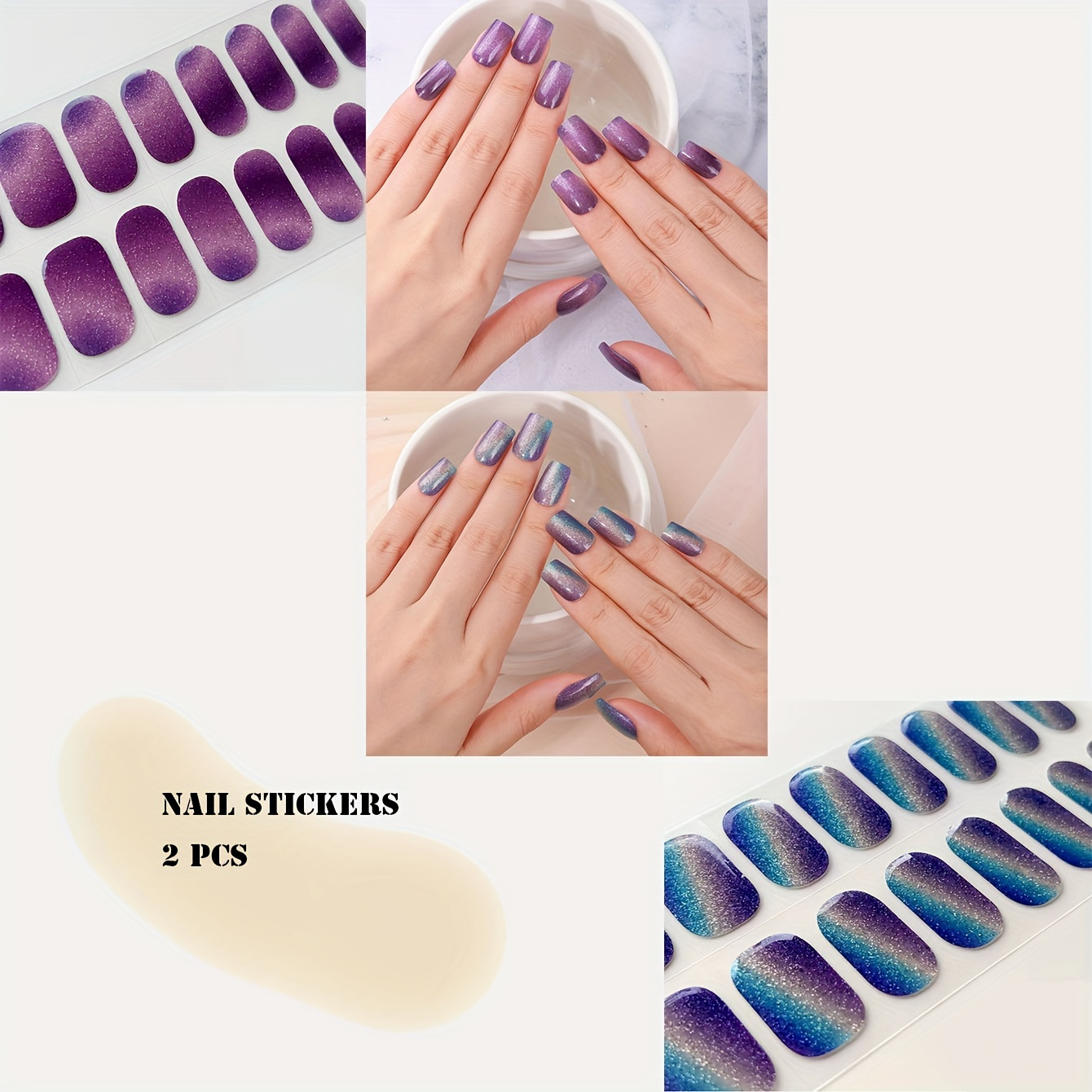 

2 Box Semi Cured Gel Nail Wraps, Cat's Eye Aurora Semi-cured Gel Nail Strips-works With Any Nail Lamps, Salon-quality,long Lasting,easy To Apply & Remove-includes Nail File & Wooden Stick