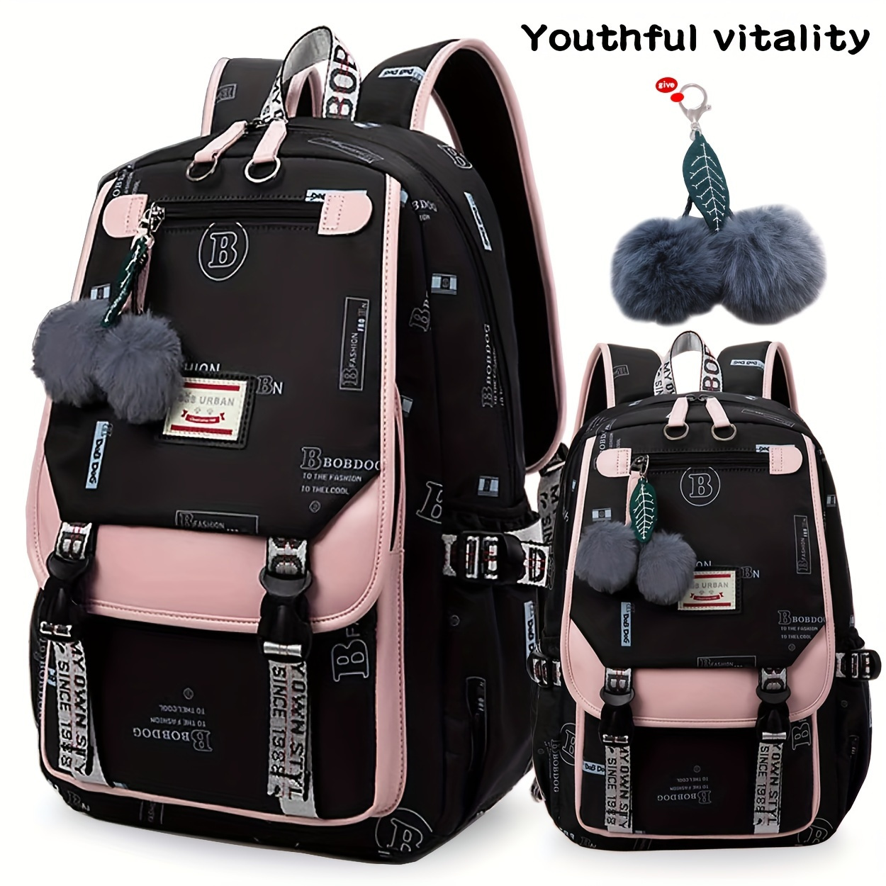 

Casual, Lightweight And Large Capacity School Bag, Can Accommodate Notebook, Wear-resistant Waterproof Multi Functional Portable Backpack With Plush Hanging Ball