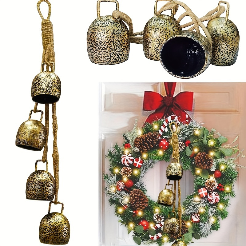 

1pc, Vintage Christmas Bells, Metal Hanging Bells With Jute Rope Christmas Bells For Decoration Bells Ideal For Christmas Tree, Christmas Wreath, Party, Wedding Decorations