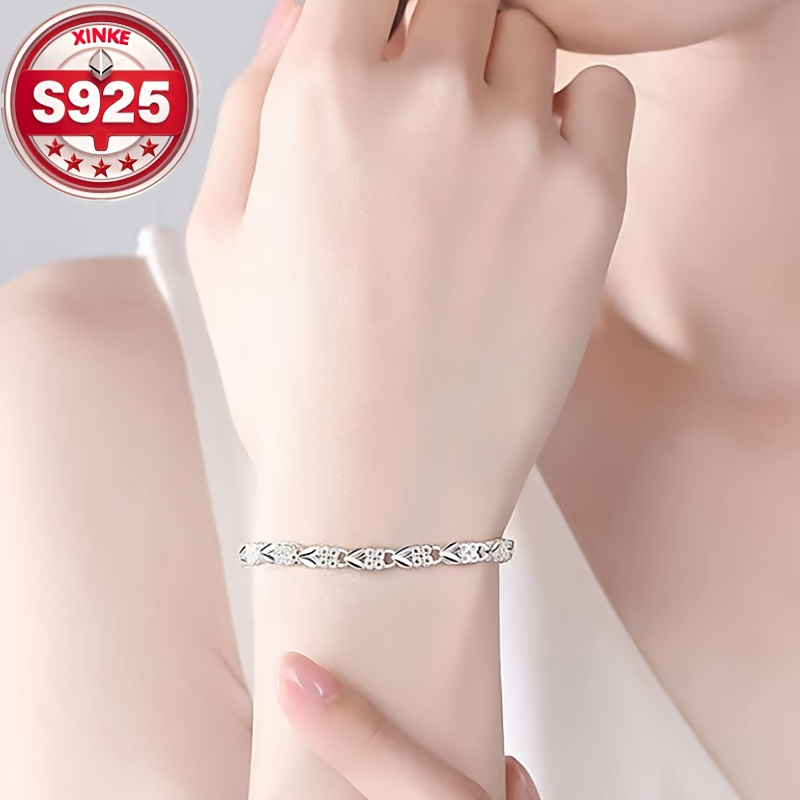 

Elegant 925 Sterling Silvery Bracelet - Vintage Style, Perfect For Casual Attire & Valentine's Gift