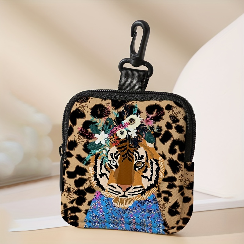 

1pc Leopard Print Tiger Coin Purse, Durable Polyester, Digital Print, Multi-functional Key Card Holder Storage Pouch, Ideal Gift, 10cm/3.93inch