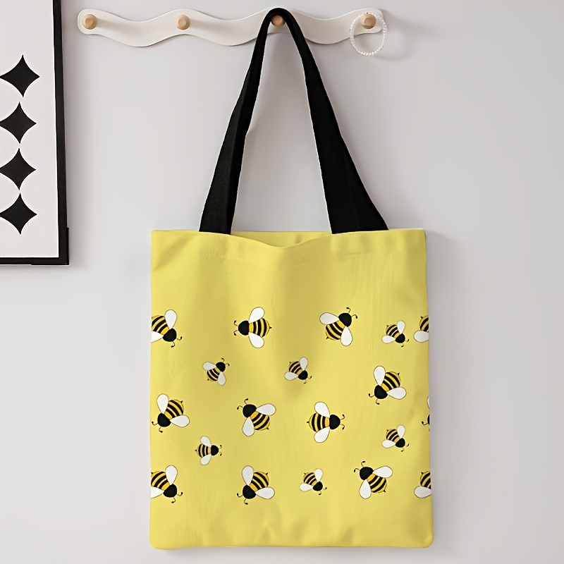 

1pc Simple Bee Pattern Double-sided Printed Casual Tote Bag, Fashion Multifunctional Shoulder Bag, Shopping Handbag