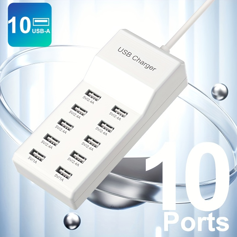 

50w Multi Port Charger/10 Usb Multi Port Fast , Using 5v2.4a Universal Adapter, Can Quickly Charge Multiple Devices Simultaneously, Making Charging More Convenient And Fast!