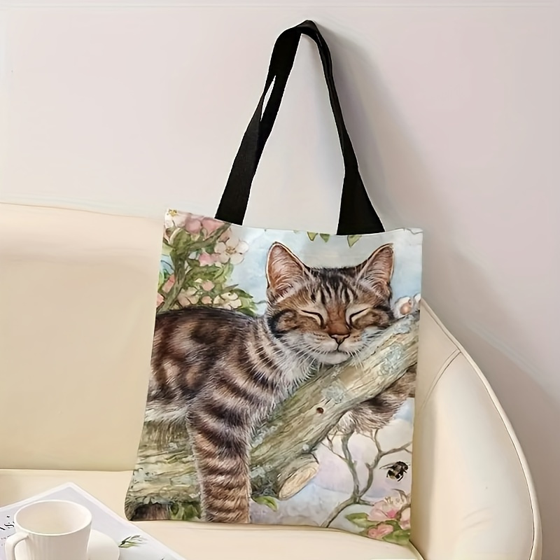 

Cat Pattern Double-sided Printed Tote Bag, Reusable Fashionable Bag, Handbag, Printed