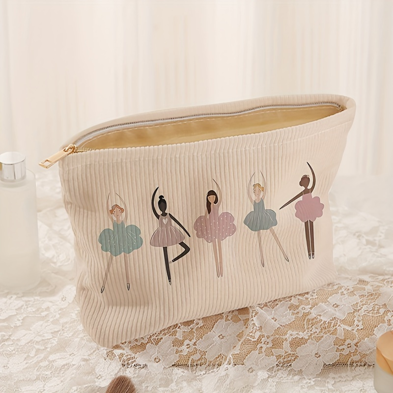 

Ballet Pattern Corduroy Zipper Storage Bag, Lightweight Makeup Bag, Multi-functional Toiletry Bag